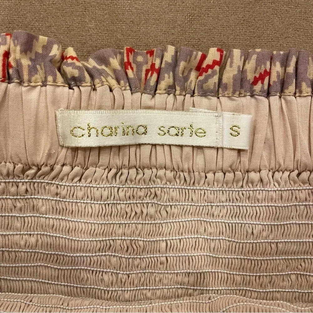 Charina Sarte Ikat Wide Smocked Waist Tiered Ruffle Cotton Mini Skirt Size Small - Picture 7 of 11